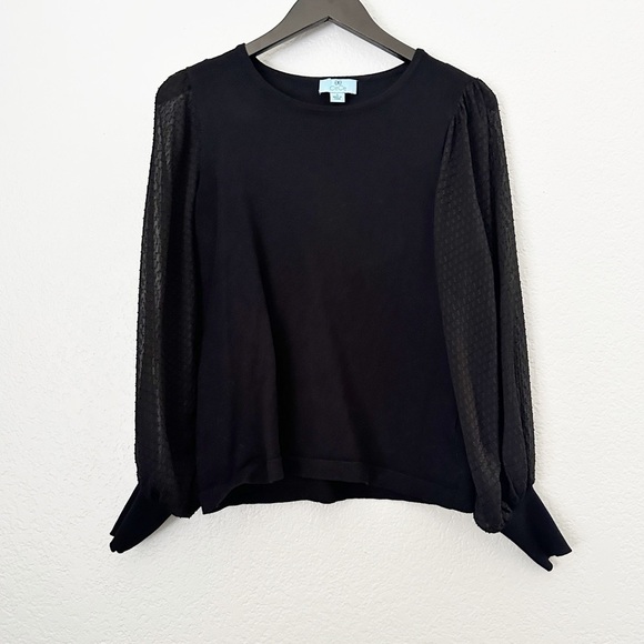 CECE Mockneck Contrast Sleeve Sweater Black Small - Picture 4 of 9